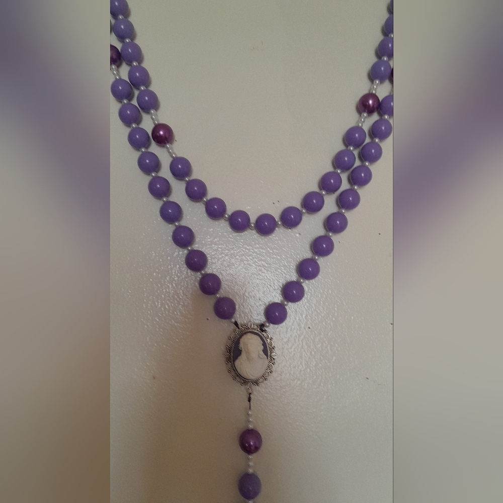 Purple Beaded Rosary with Silver Cross Wall Rosary XXL  With JESUS Cameo - Picture 6 of 9